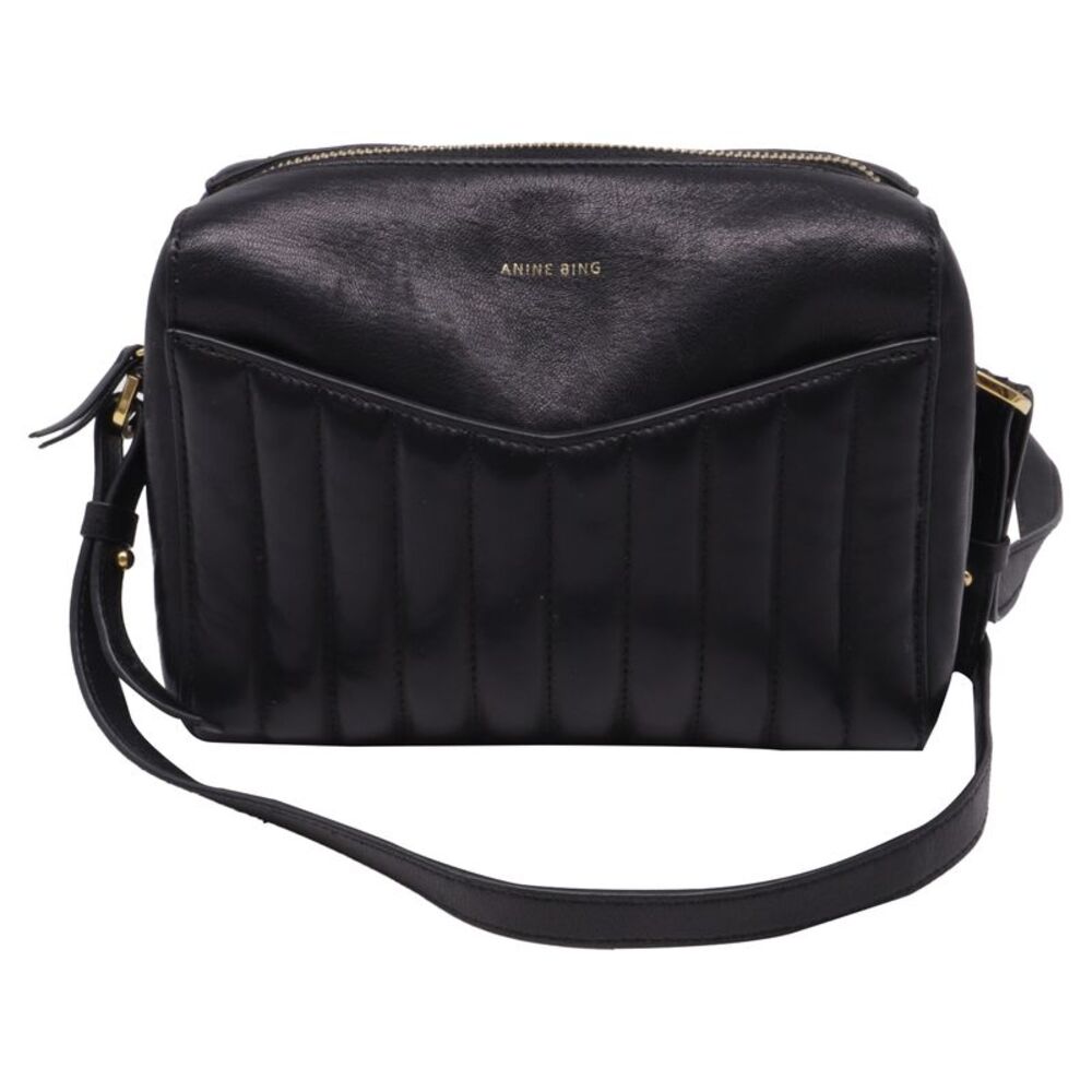 Anine Bing Ellis Quilted Shoulder Bag in Black Leather